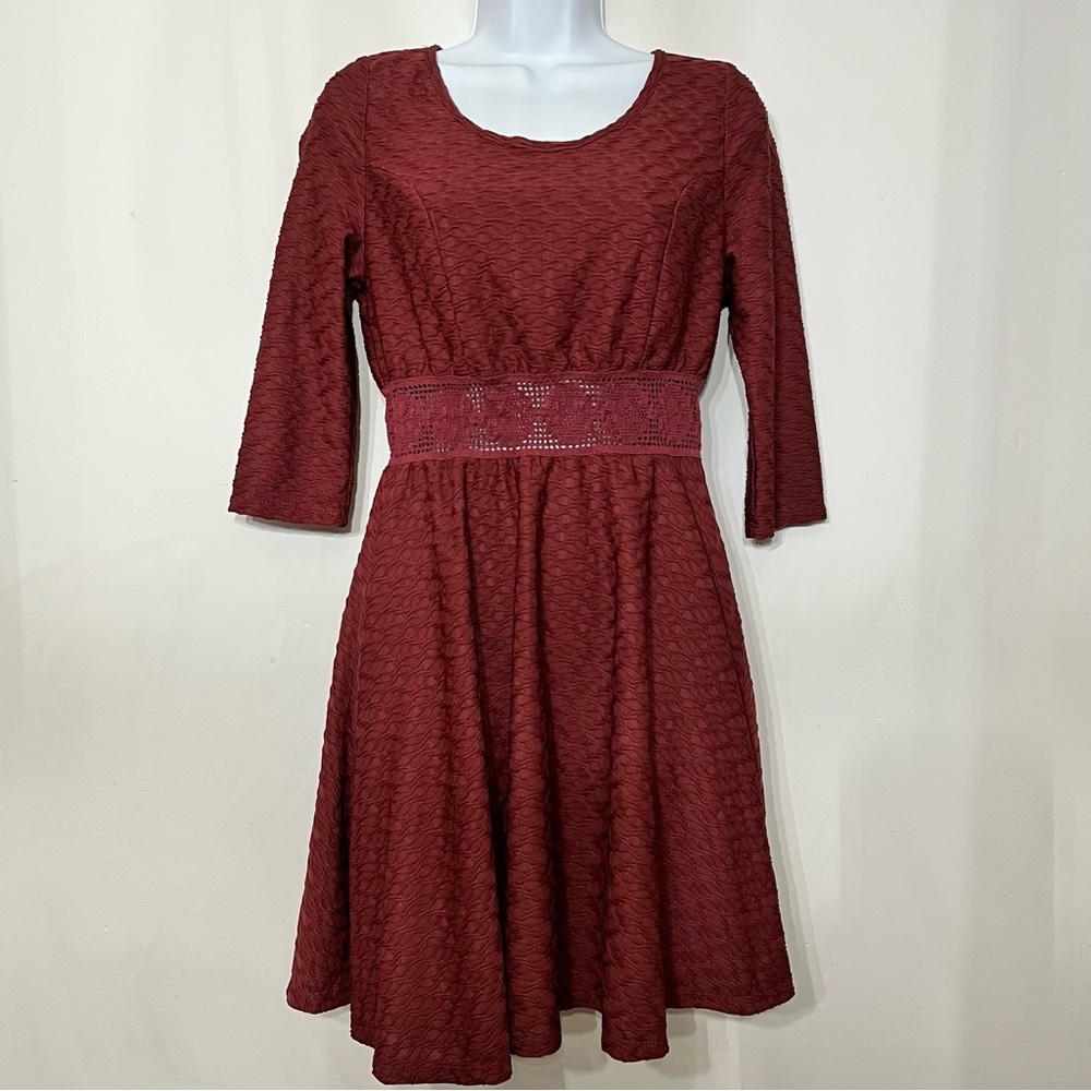 American Rag Cie Womens Dress Crocheted Hem Casual Dark Red Autumn Holidays L